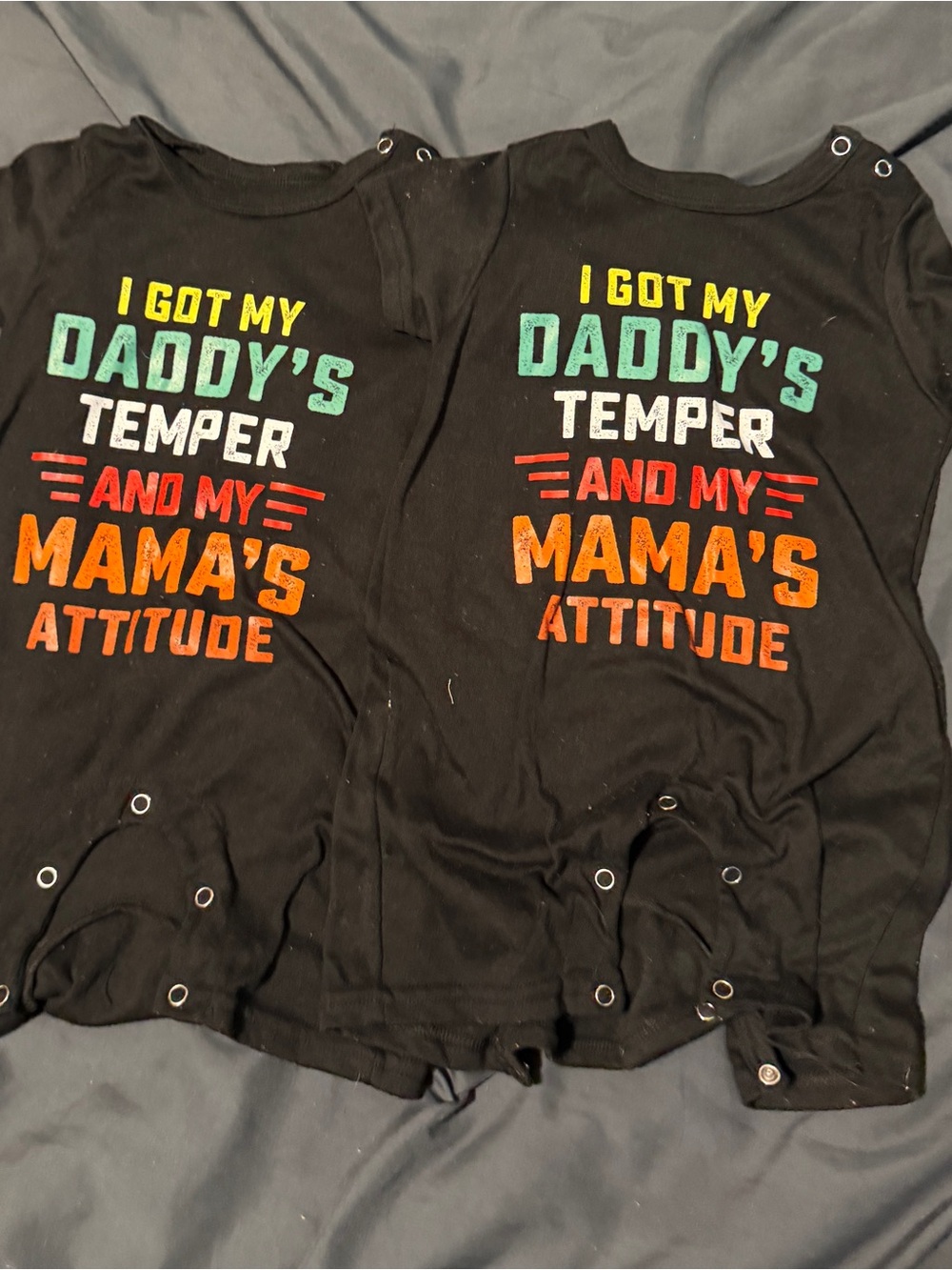 Kids Black Graphic Bodysuit - Daddy's Temper & Mama's Attitude